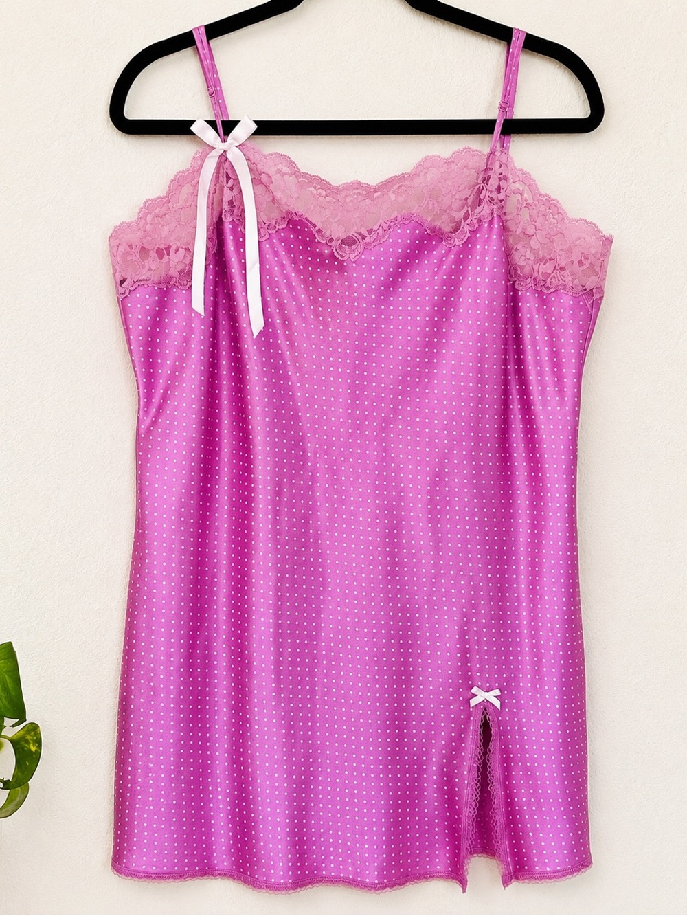 Vintage Victoria's Secret Pink Polka Dot Lace Slip Dress Babydoll Y2K